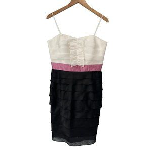 JS Collection Ruffle Cami Cocktail Dress Women M Black White Spaghetti Polyester